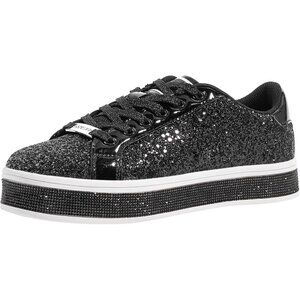 Lucky Step Women's Black Platform Glitter Sneakers Sparkly Bling Shiny Dressy